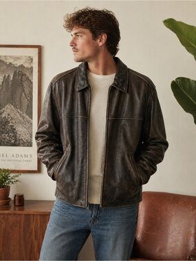 🧥 Eddie Bauer Distressed Leather Jacket Men’s Large Brown Vintage Style